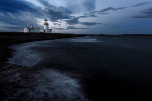 Dusk falls over Chanorny Point Lighthouse